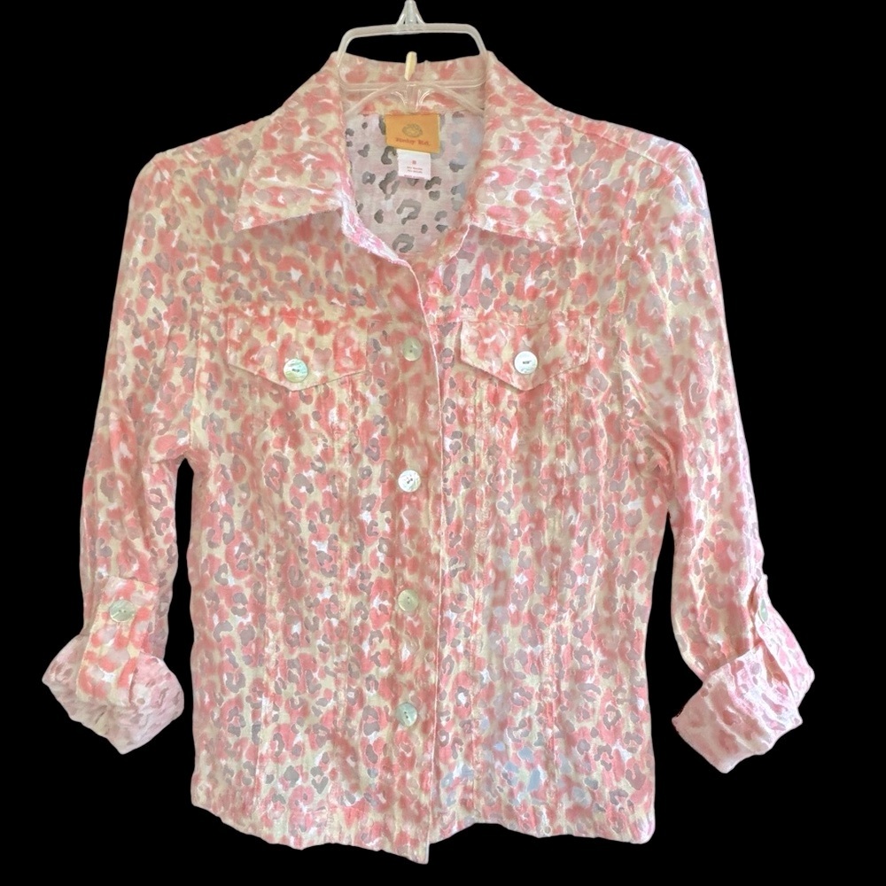 Ruby Rd Burnout Semi-Sheer Leopard Pink/Cream Spring Summer Blazer Jacket EUC - Picture 2 of 14
